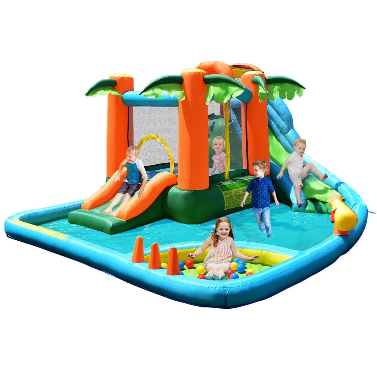 Inflatable Water Slide Bounce House With Splash Pool Ball Pit Climbing Wall Kids